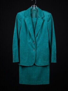 Vintage Adolph Schuman for Lilli Ann Teal Ultrasuede Skirt Suit Set